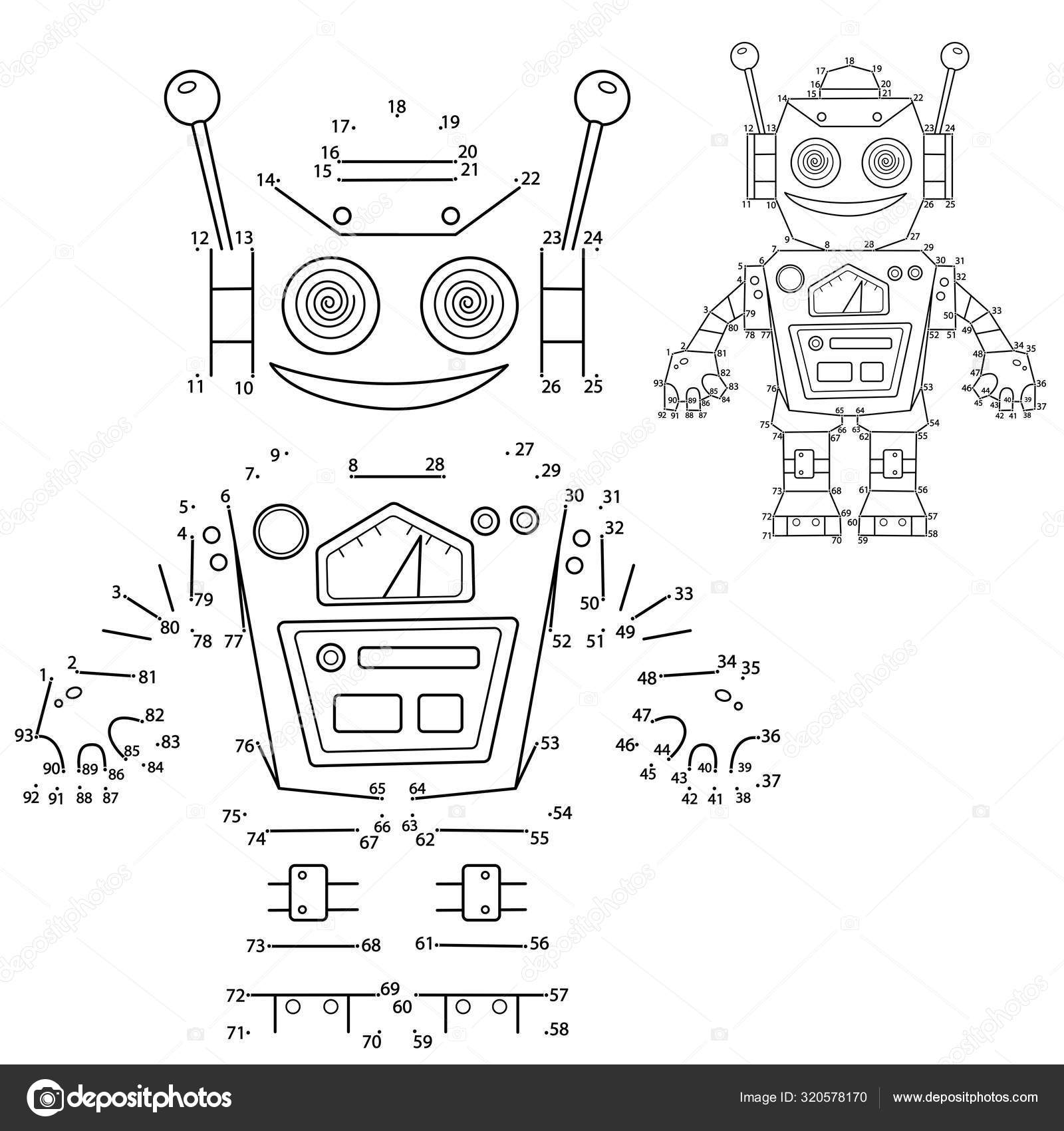 Jogo Educativo Infantil. Conecte Os Pontos Por Números. Robô