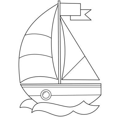 Çizgi film yelkenlisinin renklendirme sayfası. Çocuklar için ulaşım görüntüleri. Vektör. Çocuklar için boyama kitabı