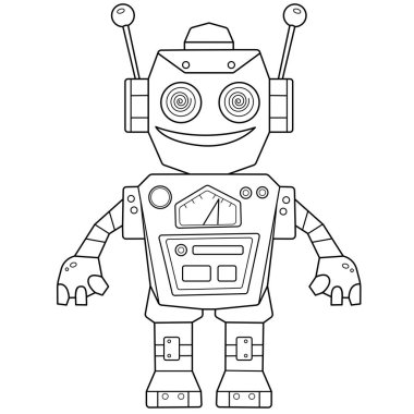 Çocuklar için çizgi film robotunun ana hatlarını boyama. Vektör. Çocuklar için boyama kitabı.