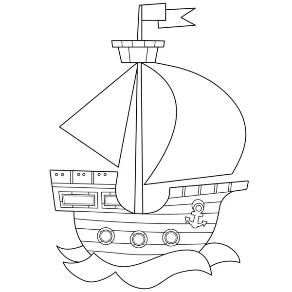 Desenho da página de colorir do navio de vela dos desenhos animados. Imagens de transporte para crianças. Vector. Livro para colorir para crianças — Vetor de Stock