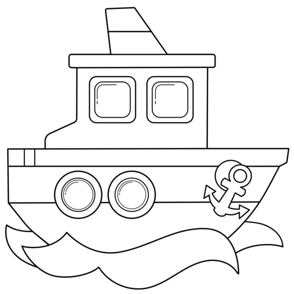 Página para colorear Esquema de barco de dibujos animados o vapor. Imágenes de transporte para niños. Vector. Libro para colorear para niños — Vector de stock