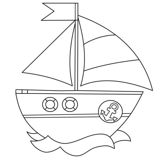 Página para colorear Esquema de barco de vela de dibujos animados. Imágenes de transporte para niños. Vector. Libro para colorear para niños — Vector de stock