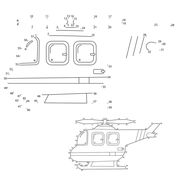 Puzzlespiel für Kinder: Zahlenspiel. Cartoon-Hubschrauber. Bild des Verkehrs für Kinder. Malbuch. — Stockvektor