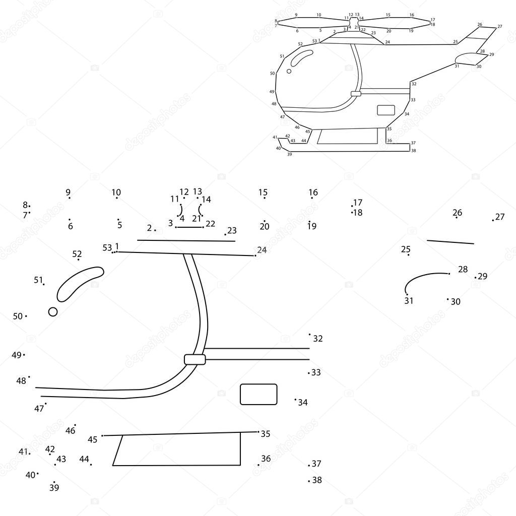 Puzzle Game for kids: numbers game. Cartoon helicopter. Image of transport for children. Coloring book.