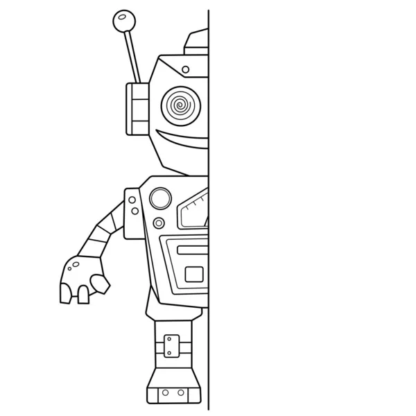 Gra logiczna dla dzieci. Rysuj symetrycznie i maluj. Kolorowanka zarys strony robota kreskówki. Kolorowanki dla dzieci. — Wektor stockowy