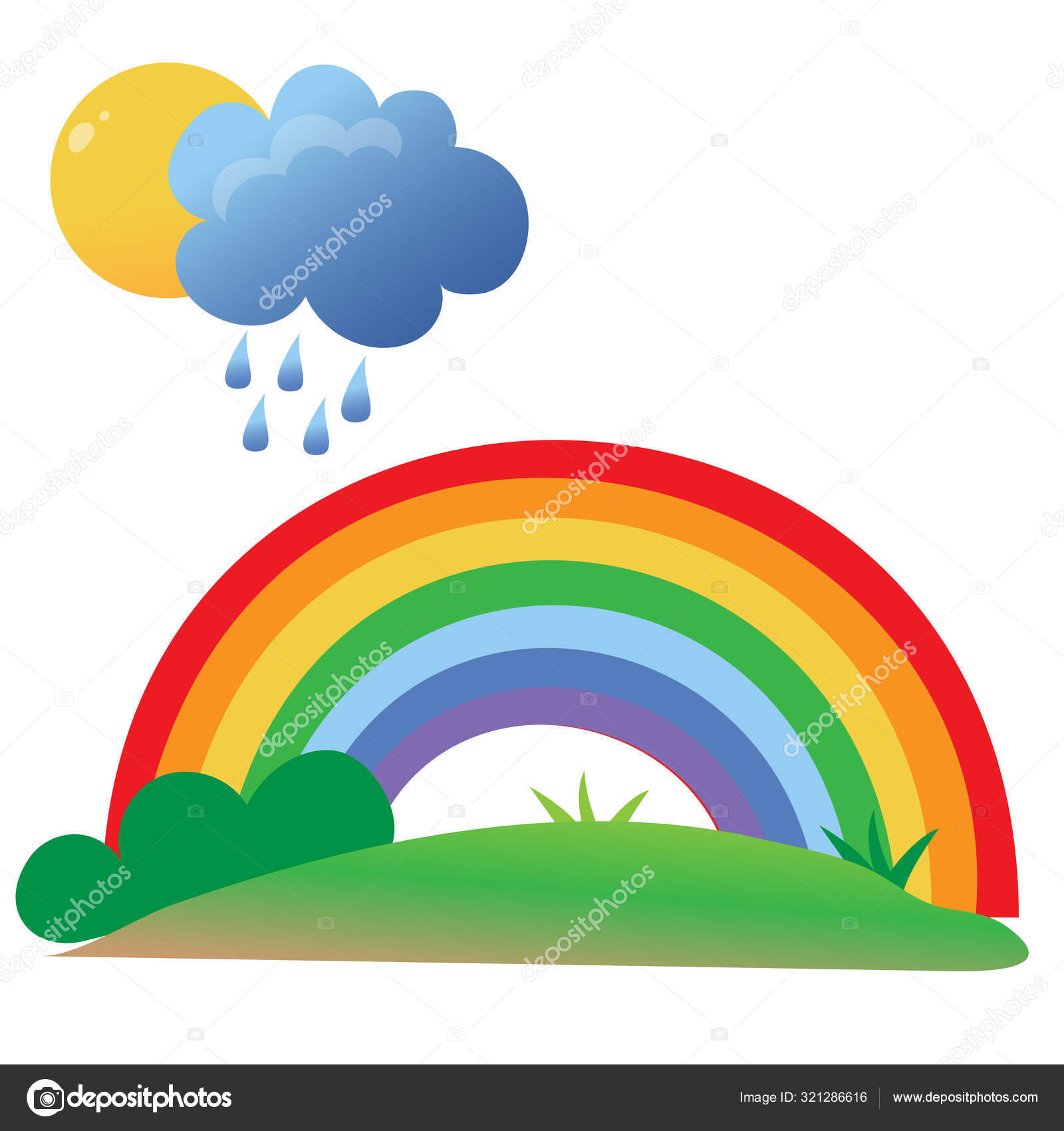 Imagens coloridas do sol dos desenhos animados com nuvens, chuva e  arco-íris no fundo branco. Jogos ao ar livre. Conjunto de ilustrações  vetoriais . imagem vetorial de Oleon17© 321286616