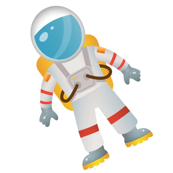 身穿宇航服、背景为白色的卡通宇航员的彩色图像。 空间。 儿童的病媒图解. — 图库矢量图片