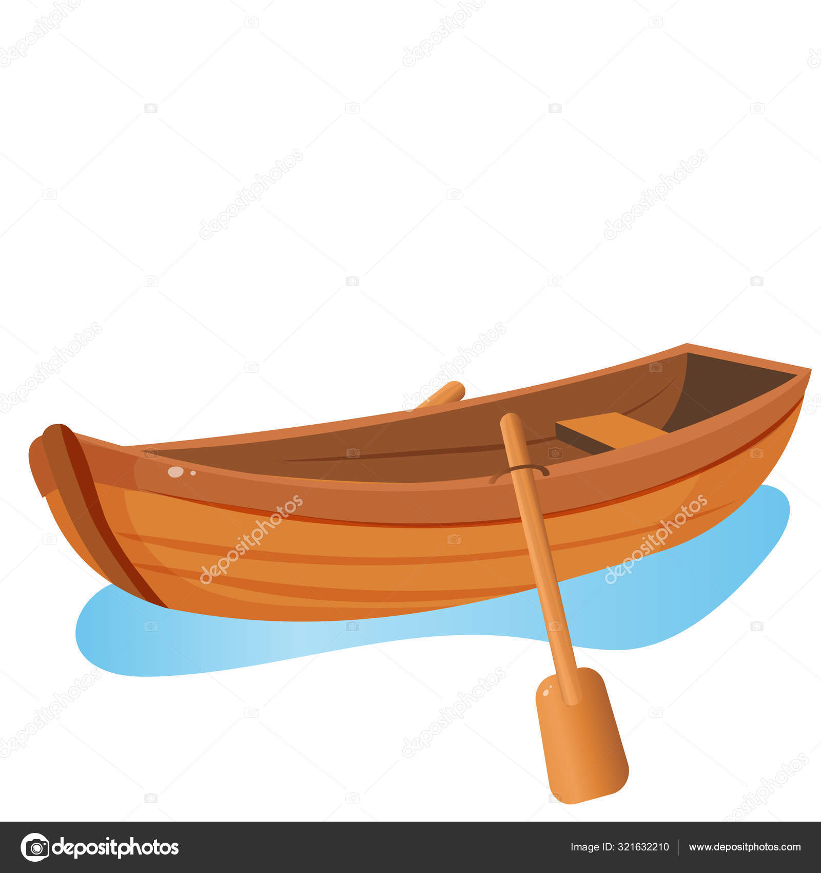 Color image of cartoon boat with paddles on white background