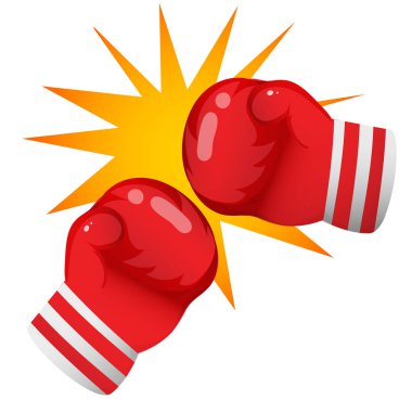 Beyaz arka planda çizgi film boksör eldivenlerinin renkli görüntüsü. Spor malzemeleri. Boks yapıyorum. Vektör illüstrasyonu.