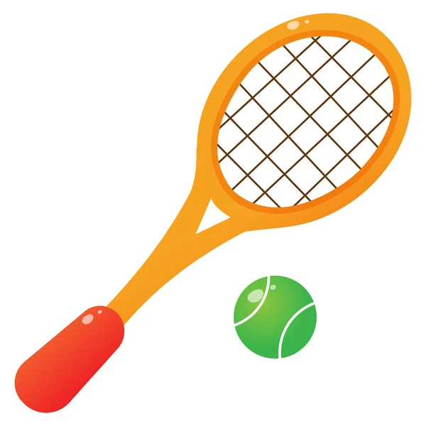 Immagine a colori di racchetta da tennis a cartoni animati con palla su sfondo bianco. Sport. Illustrazione vettoriale . — Vettoriale Stock