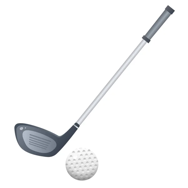 Kleur afbeelding van cartoon putter met golfbal op witte achtergrond. Sportuitrusting. Golf. Vectorillustratie. — Stockvector