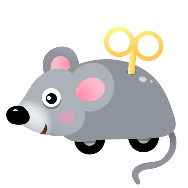 Farbbild des Cartoon-Uhrwerks Maus auf weißem Hintergrund. Spielzeug. Vektor-Illustration für Kinder. — Stockvektor