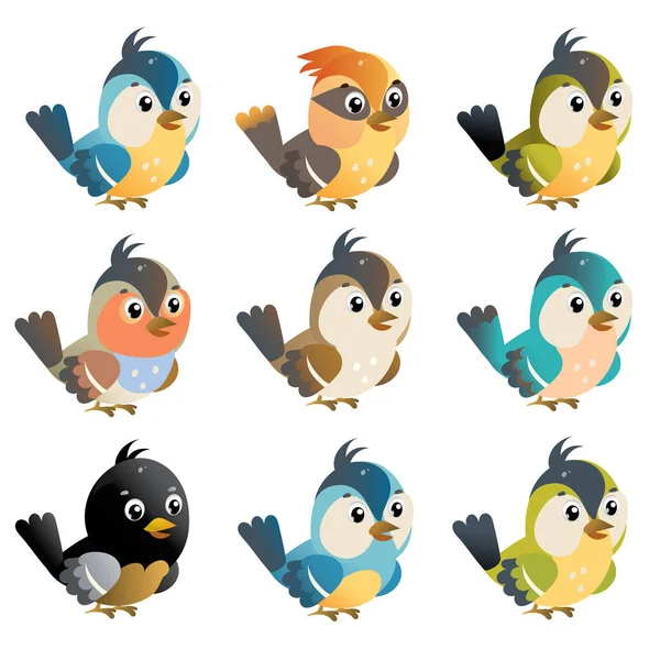 Warna gambar burung kartun pada latar belakang putih. Vektor ilustrasi diatur untuk anak-anak  . Stok Vektor Bebas Royalti