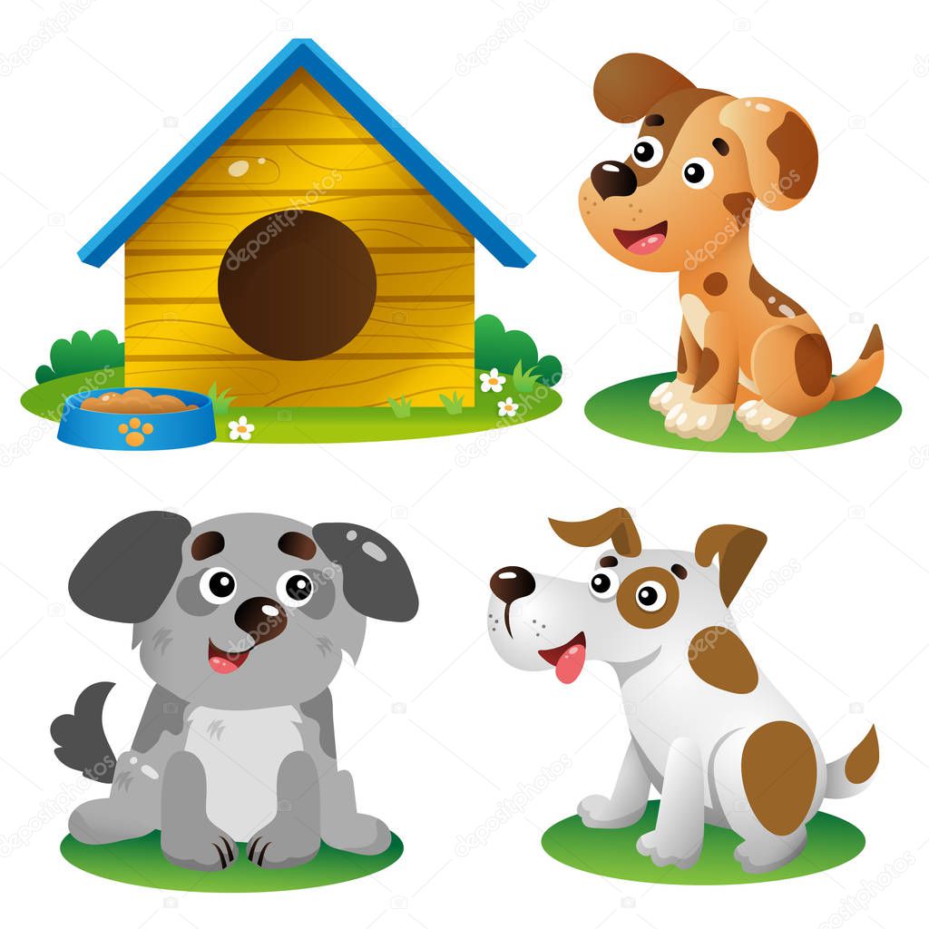 Color images of cartoon dogs on white background. Pets. Vector illustration set for kids.