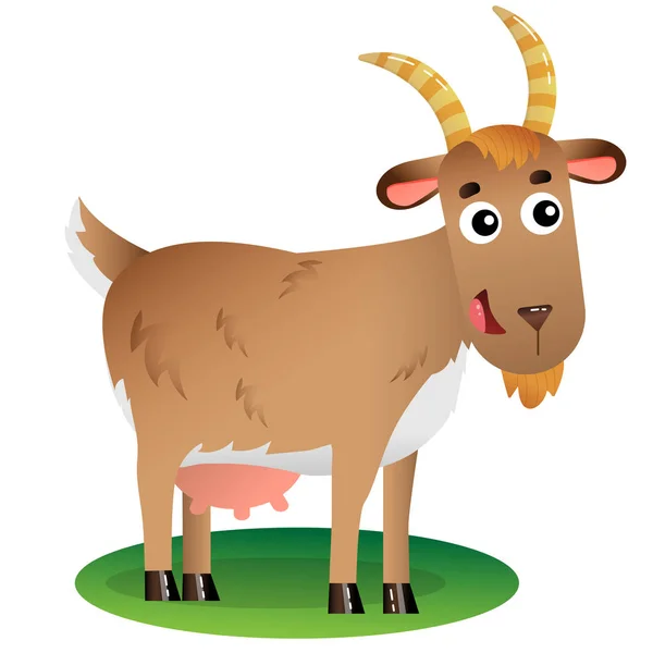 Imagen a color de la niñera de dibujos animados de cabra sobre fondo blanco. Animales de granja. Ilustración vectorial para niños . — Vector de stock