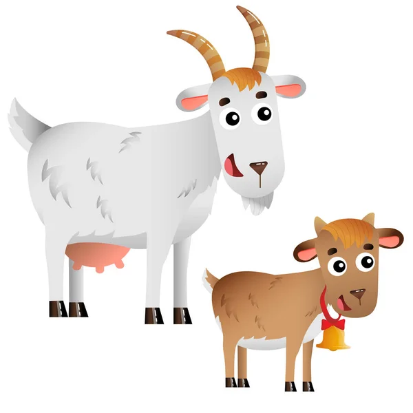 Imagen a color de la niñera de dibujos animados de cabra con niño sobre fondo blanco. Animales de granja. Juego de ilustración vectorial para niños . — Vector de stock