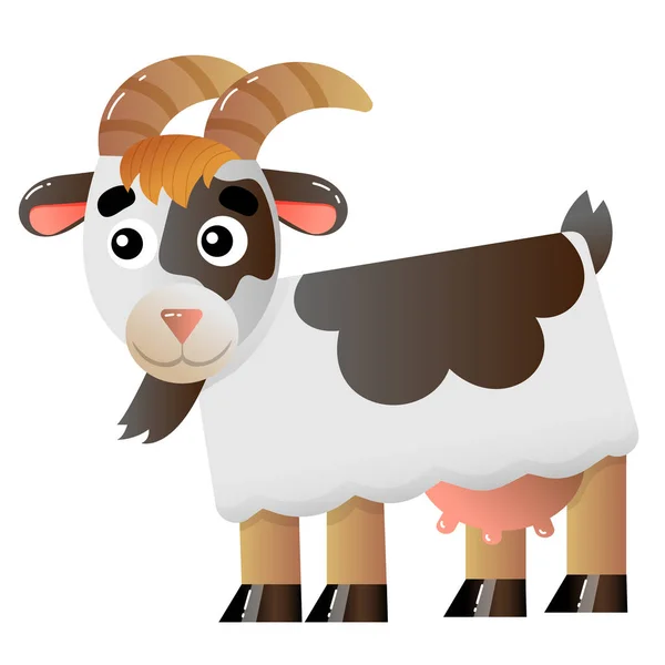 Farbbild des Cartoon-Kindermädchen Ziege auf weißem Hintergrund. Nutztiere. Vektor-Illustration für Kinder. — Stockvektor