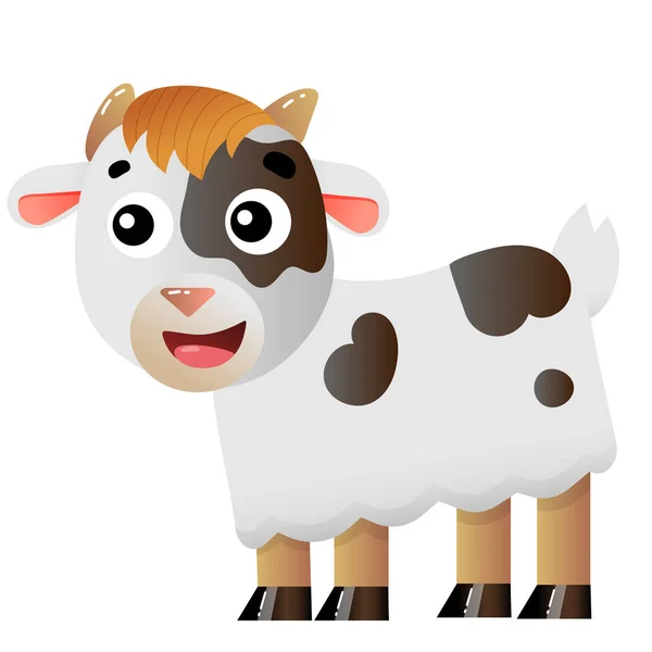 Imagen a color de niño de dibujos animados de cabra sobre fondo blanco. Animales de granja. Ilustración vectorial para niños . — Vector de stock