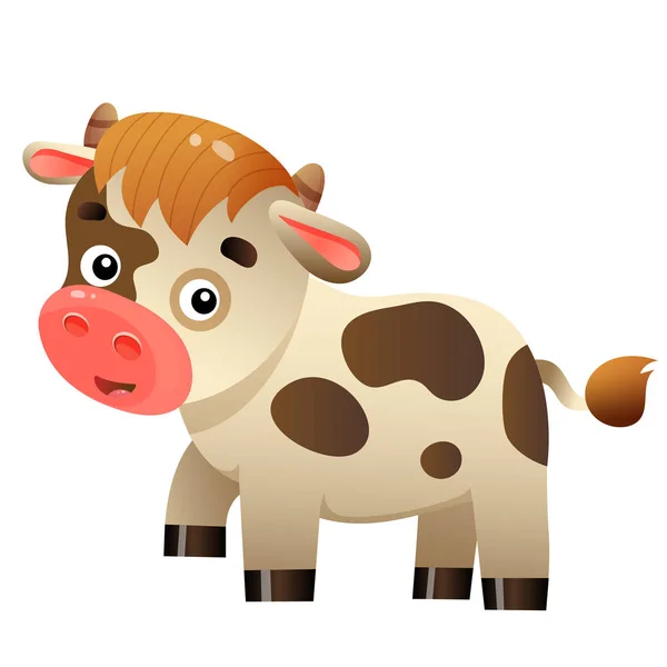 Color image of cartoon calf or kid of cow on white background. Farm animals. Vector illustration for kids. — Stock Vector