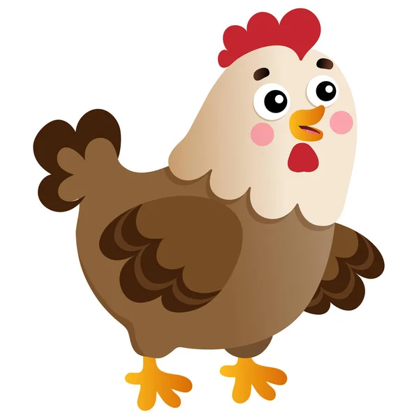 Imagen en color de pollo o gallina de dibujos animados sobre fondo blanco. Animales de granja. Ilustración vectorial para niños . — Vector de stock