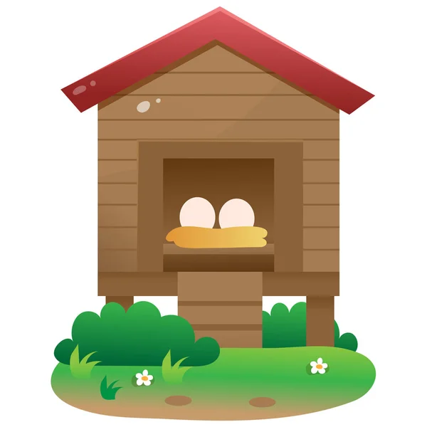 Imagen en color del gallinero o gallinero sobre fondo blanco. Animales de granja. Ilustración vectorial para niños . — Vector de stock