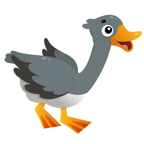 Color image of cartoon goose on white background. Farm animals. Vector illustration for kids. — Stock Vector