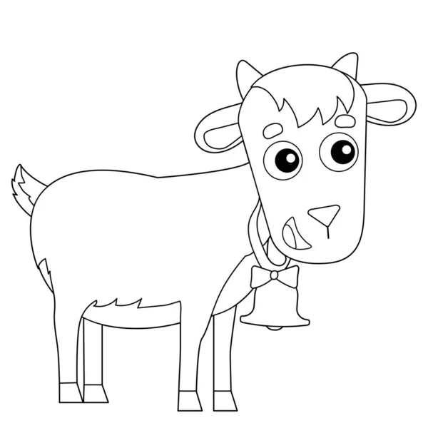 Coloriage Aperçu de dessin animé enfant de chèvre avec cloche. Animaux de ferme. Livre à colorier pour enfants . — Image vectorielle