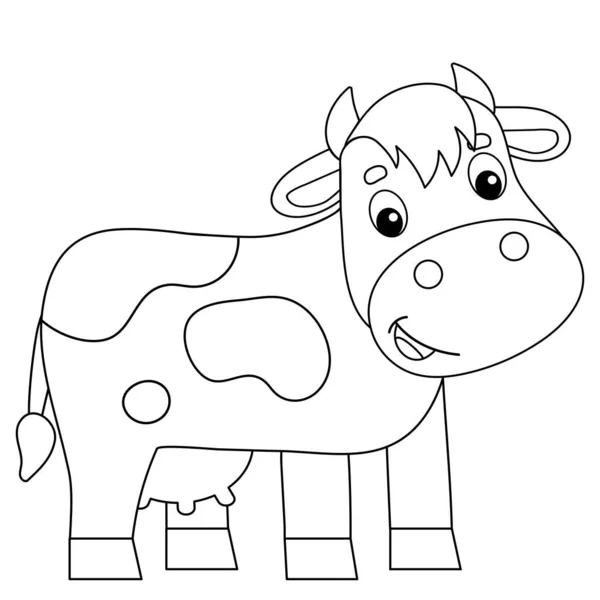 Página para colorear Esquema de la vaca de dibujos animados. Animales de granja. Libro para colorear para niños. — Vector de stock