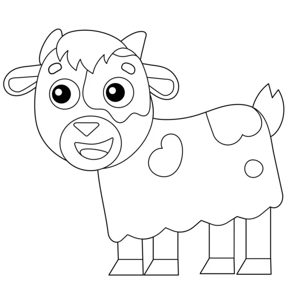 Disegno da colorare Schema del bambino cartone animato di capra. Animali da fattoria. Libro da colorare per bambini . — Vettoriale Stock