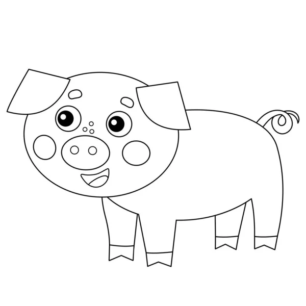 Coloriage Aperçu du cochon ou du porc dessin animé. Animaux de ferme. Livre à colorier pour enfants . — Image vectorielle