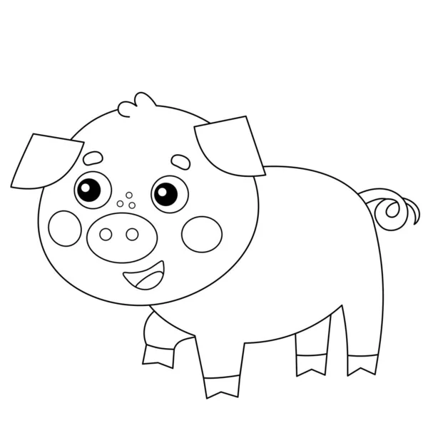 Página para colorear Esquema de caricatura cerdito. Animales de granja. Libro para colorear para niños . — Archivo Imágenes Vectoriales