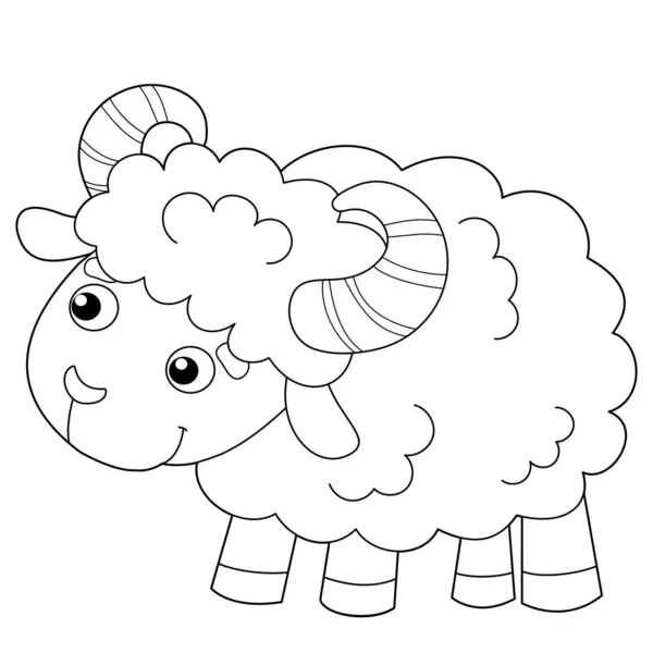 卡通羊的彩色页面轮廓. 农场动物。 儿童彩色书. — 图库矢量图片