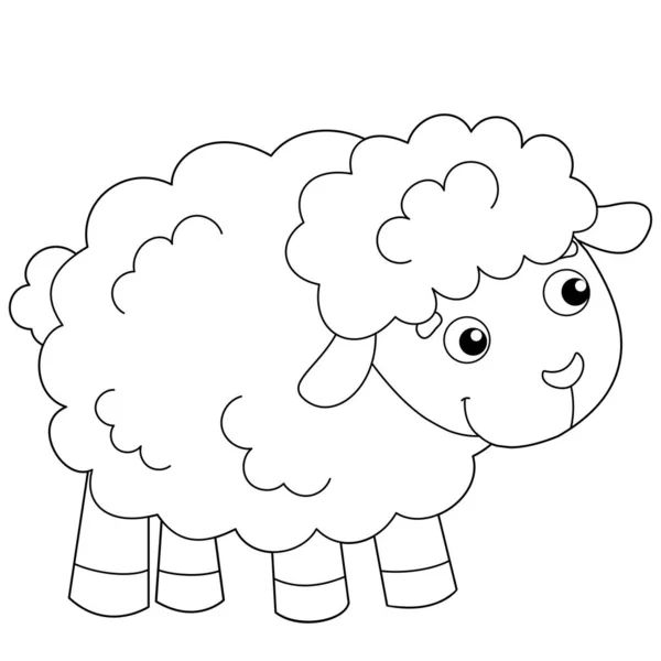 Coloriage Aperçu du dessin animé moutons ou agneau. Animaux de ferme. Livre à colorier pour enfants . — Image vectorielle