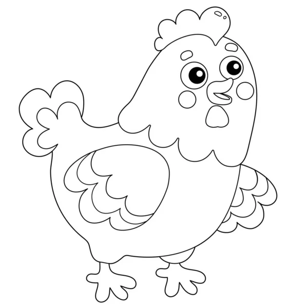 Página para colorear Esquema de dibujos animados de pollo o gallina. Animales de granja. Libro para colorear para niños . — Vector de stock