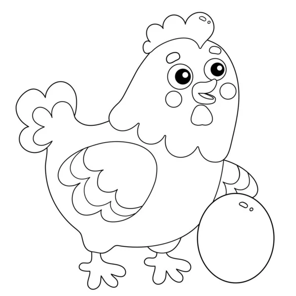 Desenho de desenhos animados galinha ou galinha com ovo. Animais de quinta. Livro para colorir para crianças . — Vetor de Stock