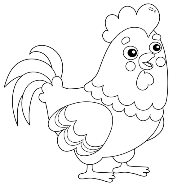 Página para colorear Esquema de gallo de dibujos animados. Animales de granja. Libro para colorear para niños . — Vector de stock