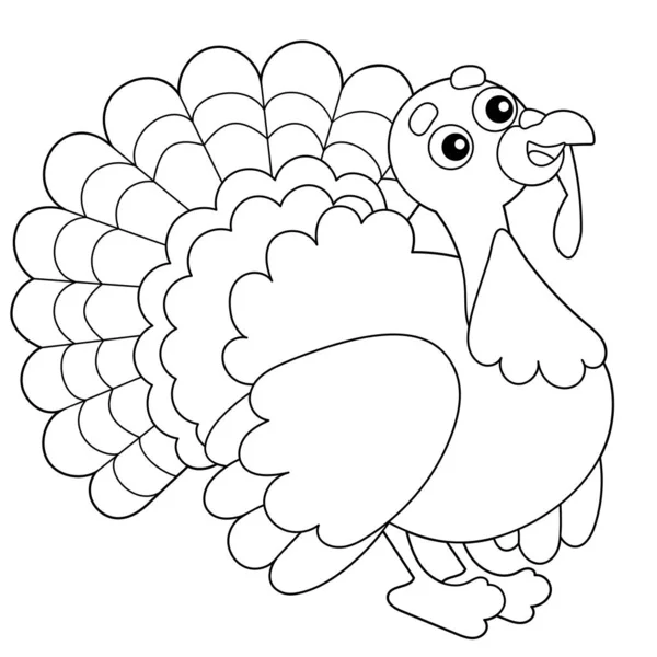 Disegno da colorare Outline of cartoon turkey. Animali da fattoria. Libro da colorare per bambini . — Vettoriale Stock