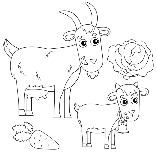 卡通片《奶妈山羊与小孩的配色大纲》. 农场动物。 儿童彩色书. — 图库矢量图片