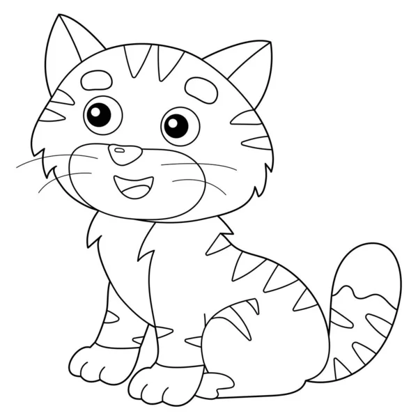 Coloring Page Sammanfattning av tecknad randig katt. Husdjur. Målarbok för barn. — Stock vektor