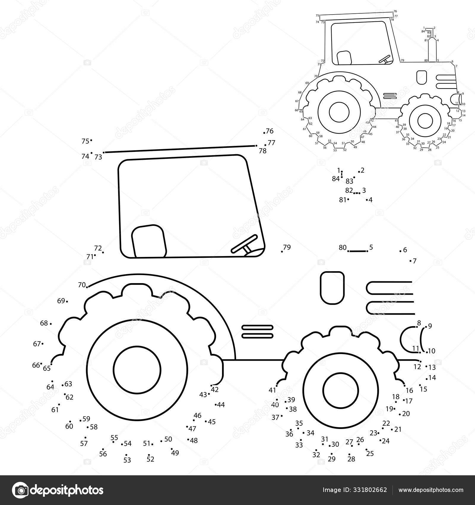 Educational Puzzle Game for kids: numbers game. Cartoon tractor. Transport.  Coloring book for children. Stock Vector Image by ©Oleon17 #331802662