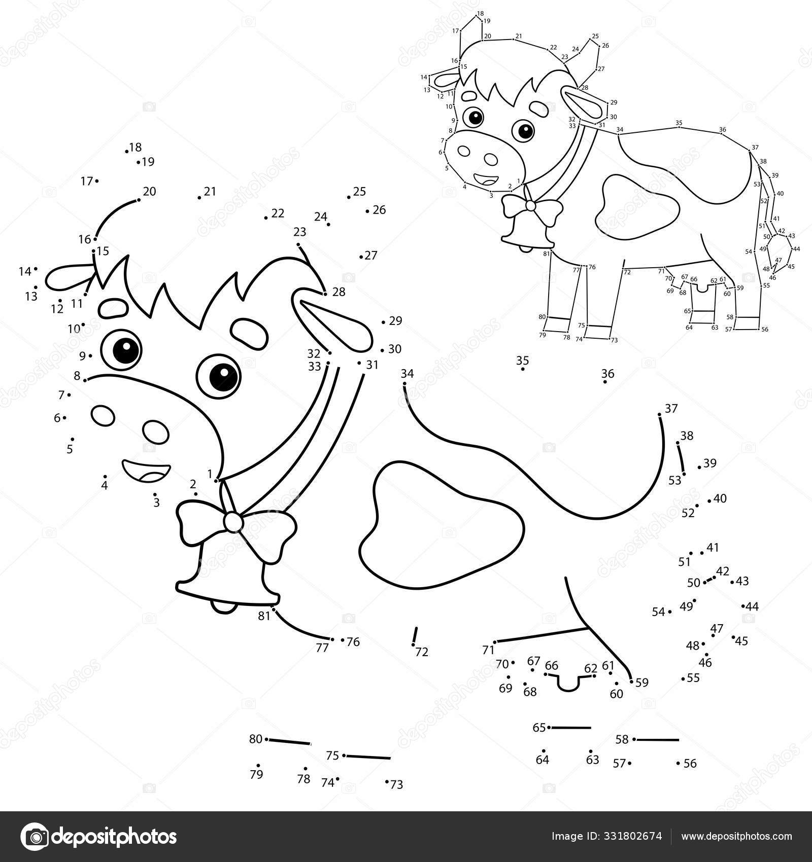 Download Educational Puzzle Game For Kids Numbers Game Cartoon Cow With Bell Farm Animals Coloring Book For Children Vector Image By C Oleon17 Vector Stock 331802674