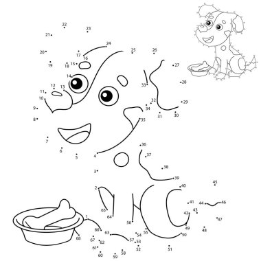 Çocuklar için Eğitici Bulmaca Oyunu: Sayı oyunu. Kemikli çizgi film köpeği. Evcil hayvanlar. Çocuklar için boyama kitabı.