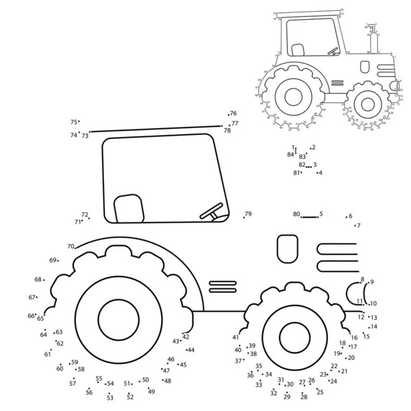 Lernpuzzle für Kinder: Zahlenspiel. Zeichentricktraktor. Verkehr. Malbuch für Kinder. — Stockvektor