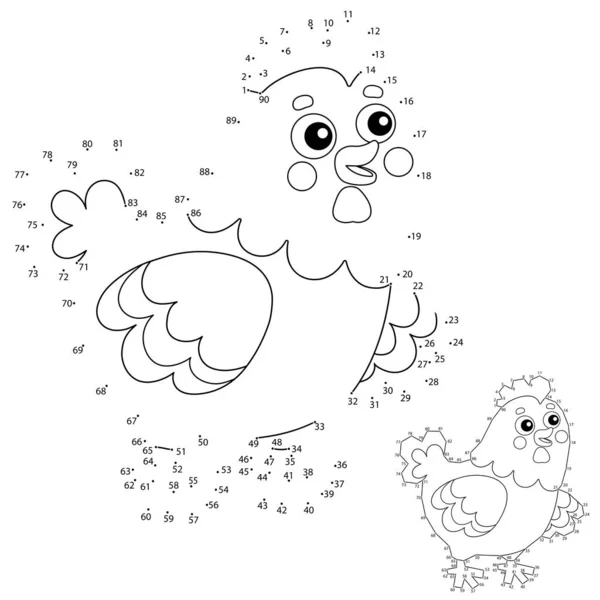 Educational Puzzle Game for kids: numbers game. Cartoon chicken or hen. Farm animals. Coloring book for children. — Stock Vector