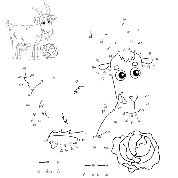 Pedagogiska pusselspel för barn: siffror spel. Tecknad barnflicka get. Gårdsdjur. Målarbok för barn. — Stock vektor