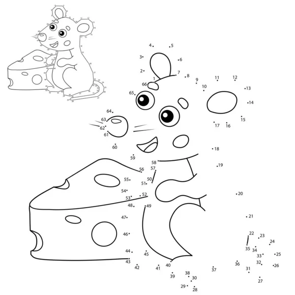 Jeu de Puzzle éducatif pour les enfants : jeu de nombres. Souris dessin animé au fromage. Des animaux. Livre à colorier pour enfants . — Image vectorielle