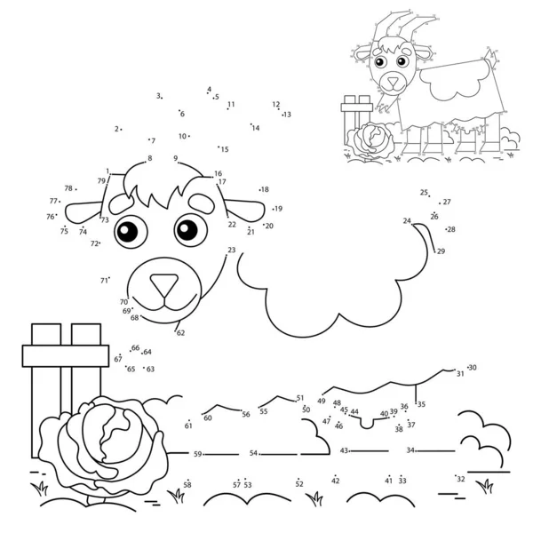 Educational Puzzle Game for kids: numbers game. Cartoon nanny goat. Farm animals. Coloring book for children. — Stock Vector