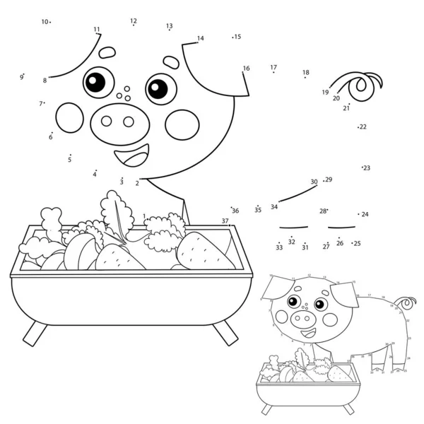 Jogo de Puzzle Educacional para crianças: jogo de números. Porco dos desenhos animados ou porco. Animais de quinta. Livro para colorir para crianças . — Vetor de Stock