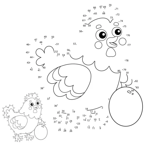 Juego de rompecabezas educativo para niños: juego de números. Dibujos animados de pollo o gallina con huevo. Animales de granja. Libro para colorear para niños . — Vector de stock