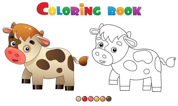 Desenho da página de colorir do bezerro dos desenhos animados ou do miúdo da vaca. Animais de quinta. Livro para colorir para crianças . —  Vetores de Stock